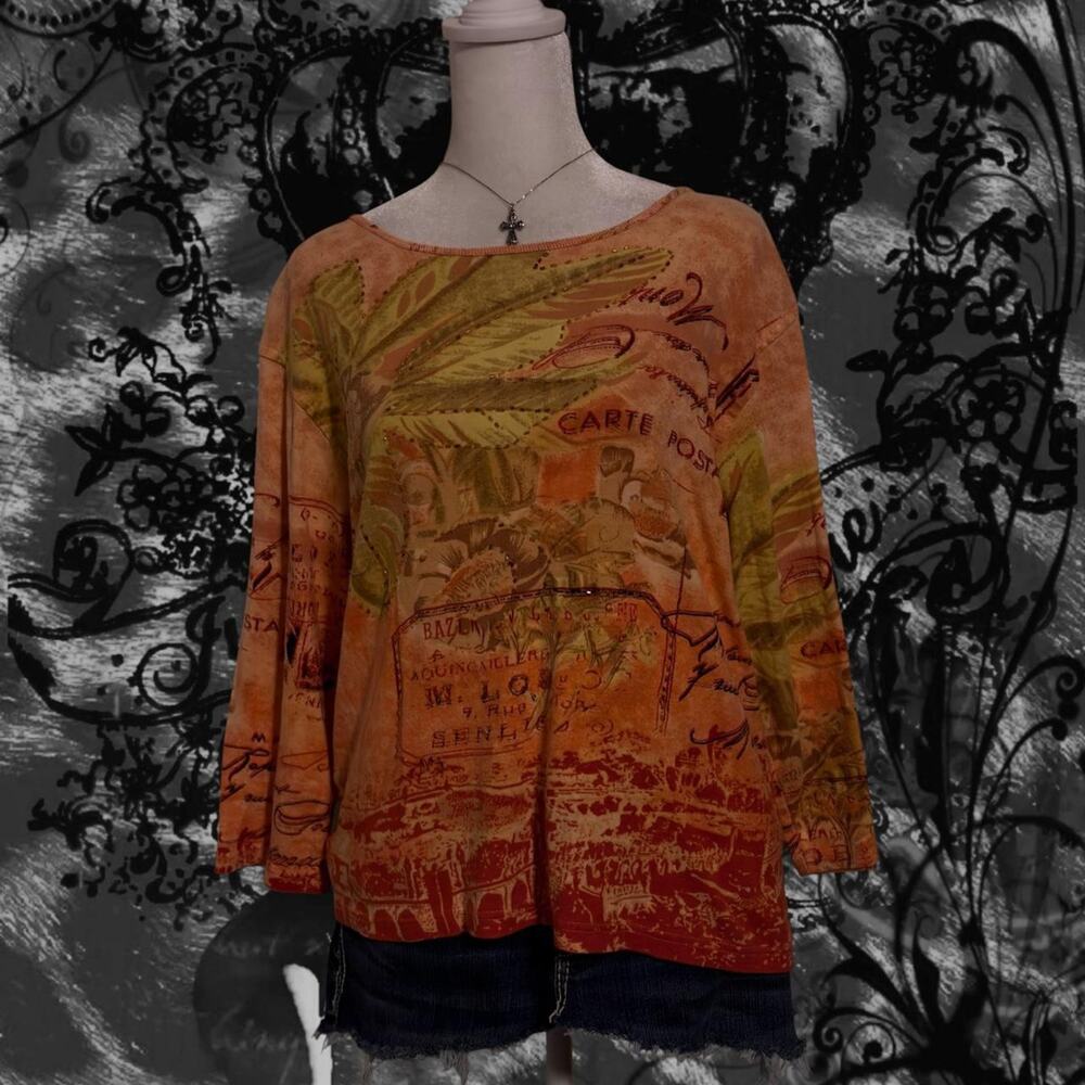 rare find whimsical boho vintage euro y2k style beaded postcard collage top